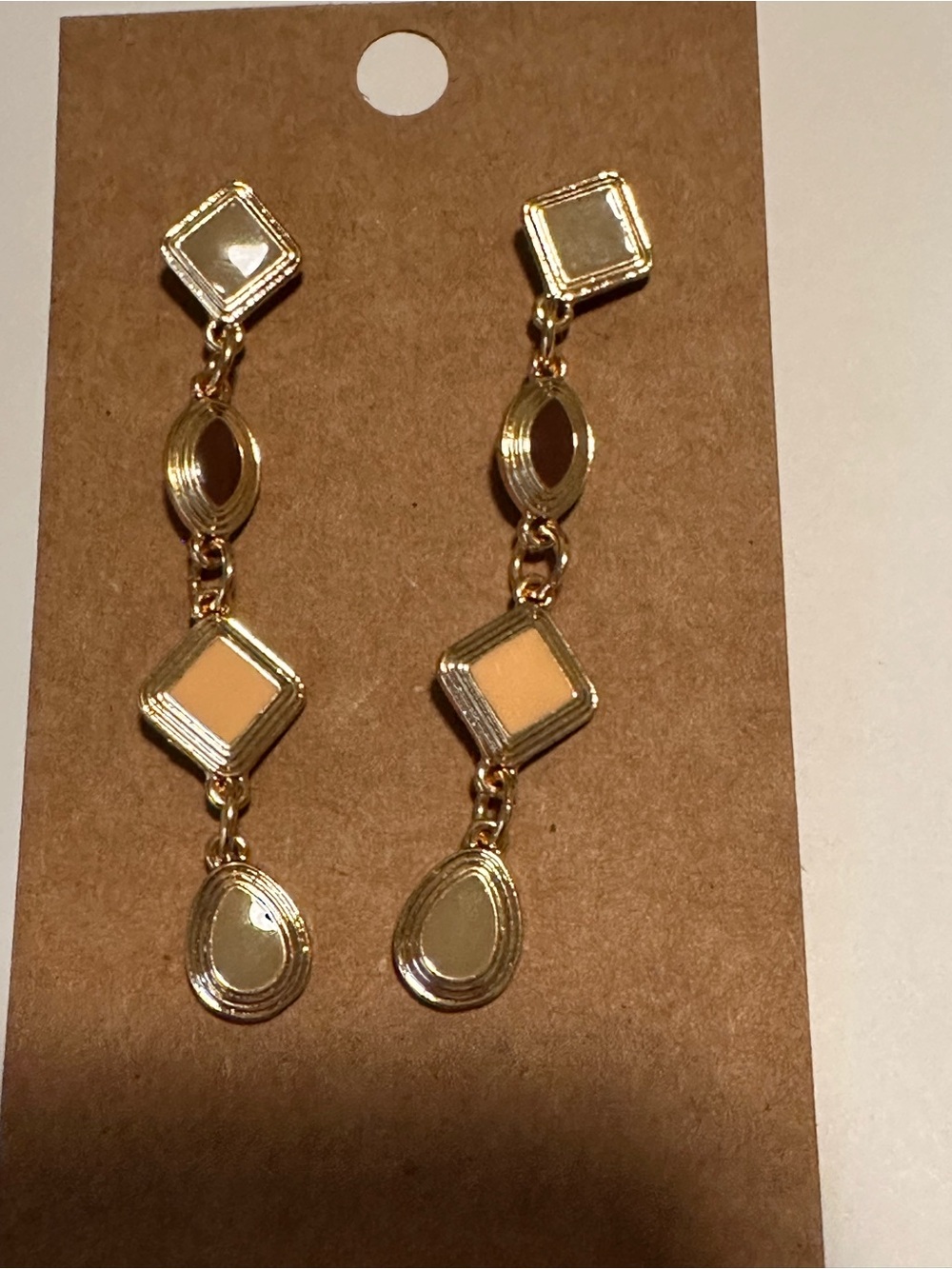 Gold tone Drop Geometric Dangle pierced Earrings